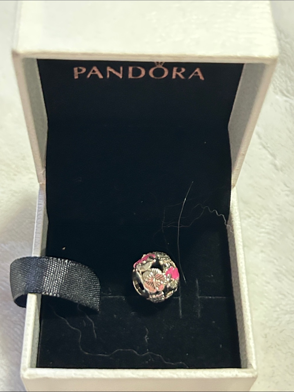 New Pandora Pink Floral sterling Silver 925 Enamel Charm